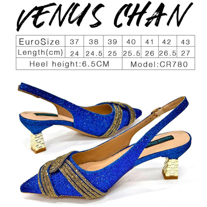 Nigerian Heel Party for Women Shoes and Bag Set Champagne Colour Rhinestone Handbag Italian Design Wedding INS 2024