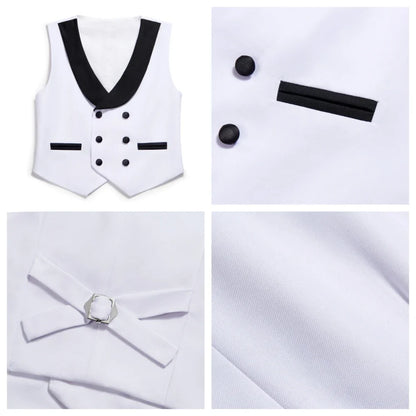 Classic White Boys Tuxedo 4 Pieces Wedding Guest Clothes Formal Peak Lapel Kids Suit Set Banquet Party Wear Chic Slim Fit Suits