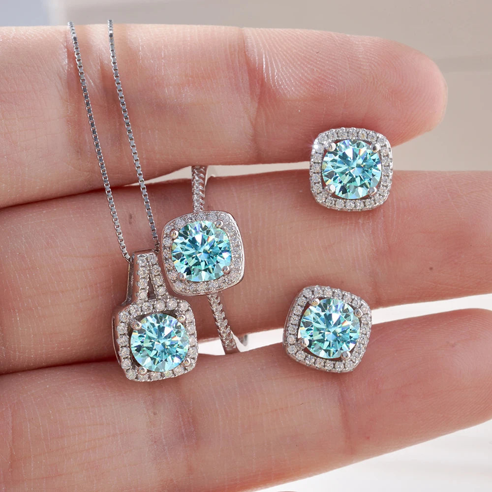 S925 Sterling Silver jewelry for women 1 carat moissanite diamond 3 pieces set necklace ring earrings wedding party