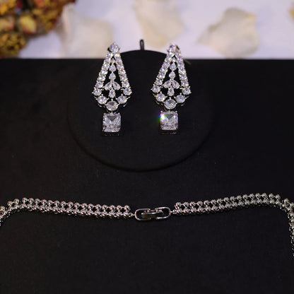 Chic Brilhante Grande Quadrado Luz Branca CZ Cristal Feminino Festa Casamento Colar e Brincos Conjuntos de Joias da Moda para Noivas Z019