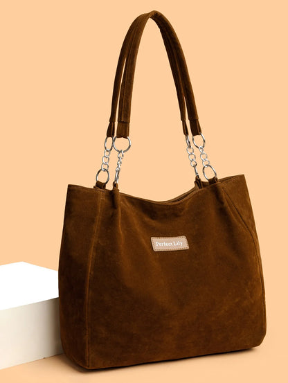 European American Autumn Winter Large Capacity Suede Women's Bag, Vintage Handbags Women Shoulder Bag, Retro Faux Suede Tote Bag