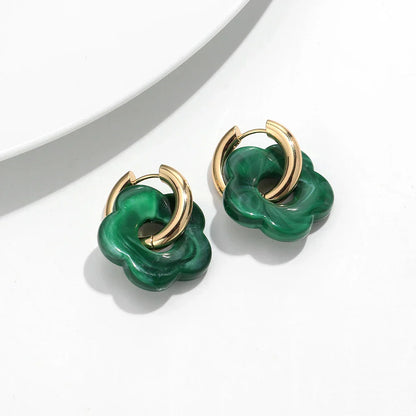 Colorful Flower Resin Acrylic Charms Earring Gold Color Circle Ear Buckle Hoop Earrings Fashion Jewelry for Women