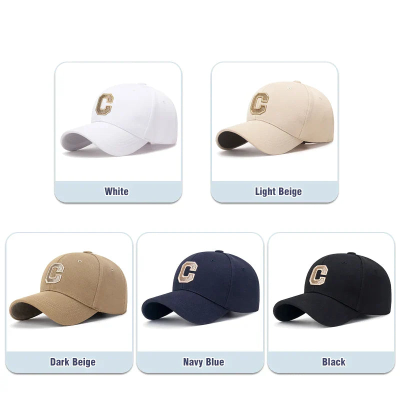 New High Quality Cotton HardTop Baseball Cap Elastic Pineapple Cloth Material Gold Thread Embroidery Craft C Letter Design Style
