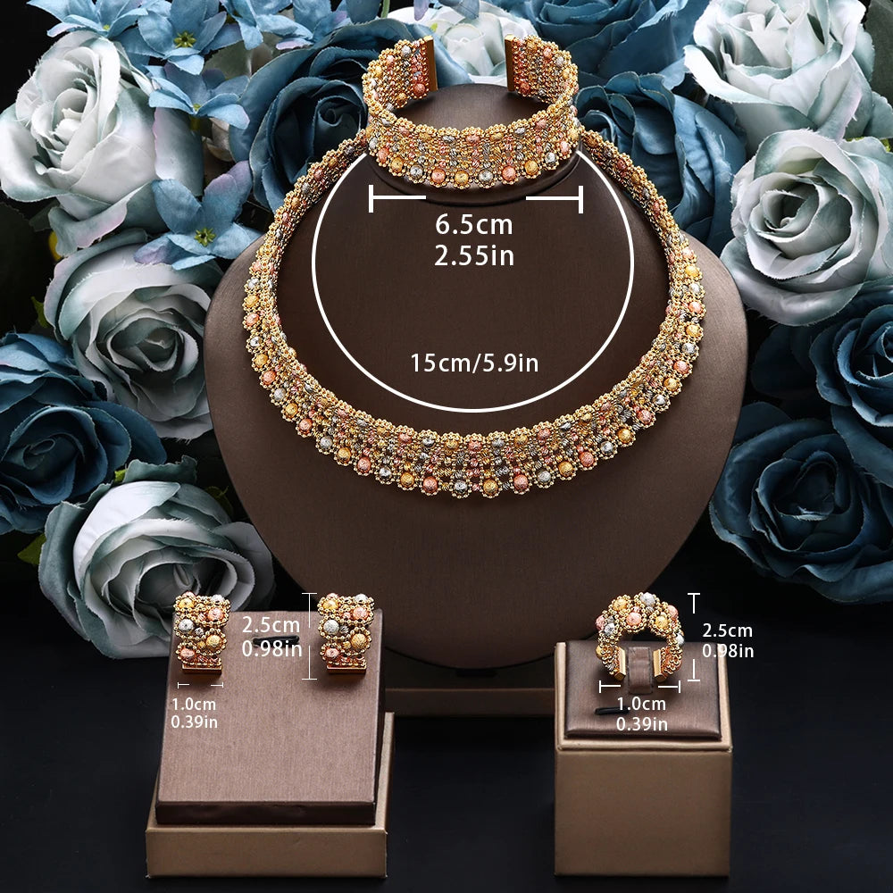 Dubai Casamento Nupcial Conjuntos Completos De Joias Para Mulheres Festa Luxo Nigéria Banhado A Ouro Contas Gargantilha Colar Conjunto De Joias
