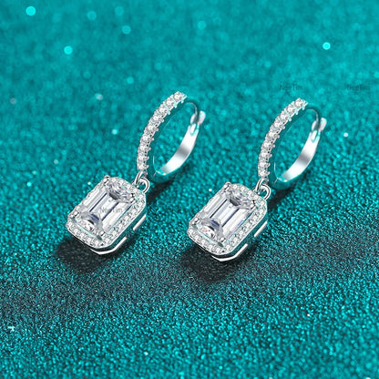 1ct 2ct Moissanite Earrings for Women 925 Silver with Gold Plated Lab Diamond Radiant Emerald Cut Sparkling Drop Earring