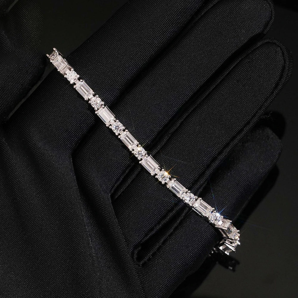 Emerald Round Cut Moissanite Tennis Bracelet for Women Men S925 Silver Plated 18k Gold Lab Diamond Wedding Bridal Wrist Chain