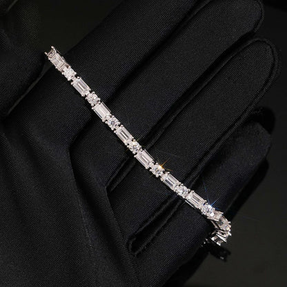 Emerald Round Cut Moissanite Tennis Bracelet for Women Men S925 Silver Plated 18k Gold Lab Diamond Wedding Bridal Wrist Chain