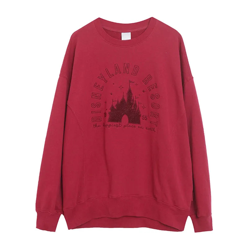 Embroidery Sweatshirt Women O Neck Pullover Tops Female Casual Loose Jumper Oversized Unisex Couple