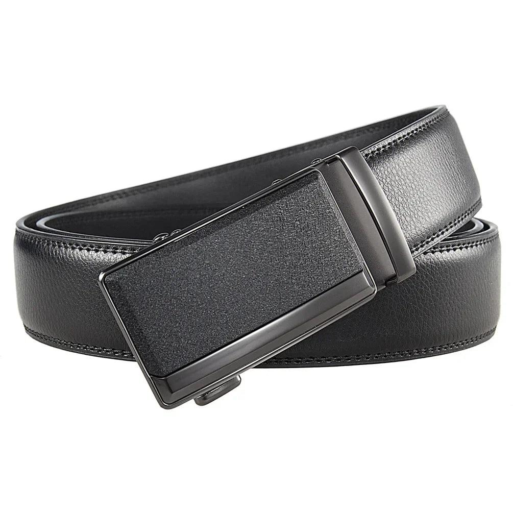 Male Cowskin Leather Belt - Automatic Buckle, Luxury Designer Style, 3.5cm, Black/Brown, Plus Size 130-170cm