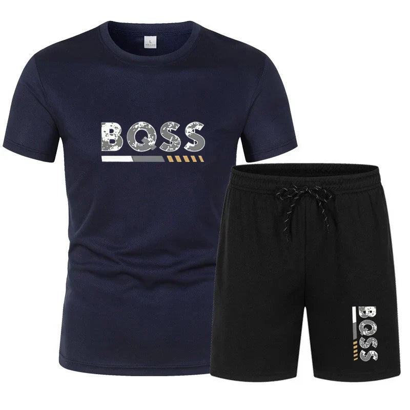 Summer men's short sleeved set, casual fashion, men's quick drying summer sports set, breathable mesh short sleeved T-shirt shor