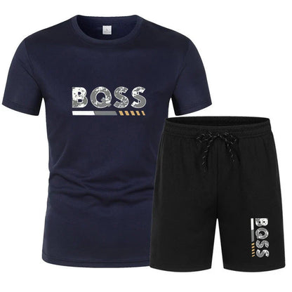 Summer men's short sleeved set, casual fashion, men's quick drying summer sports set, breathable mesh short sleeved T-shirt shor