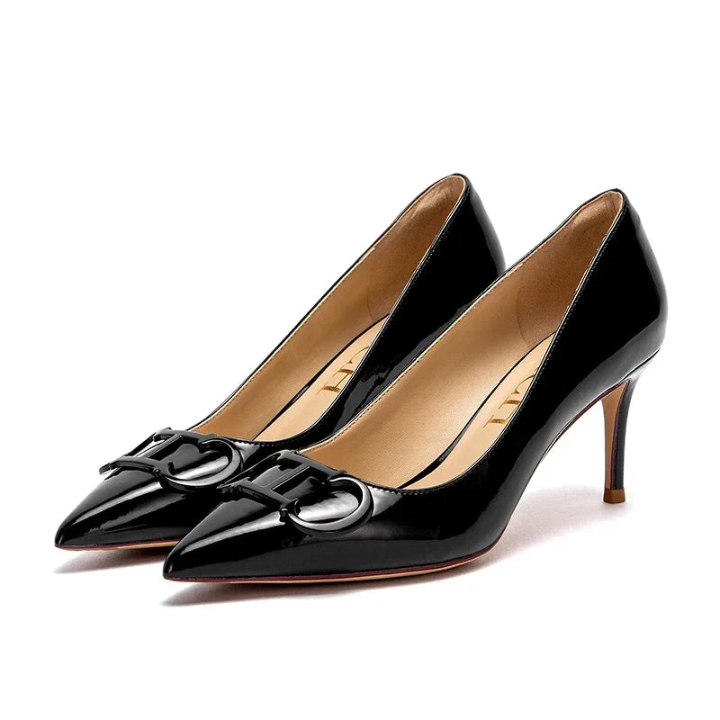 Woman's High Heels Black  New Lacquer Leather Women's Business Wedding Shoes 7cm