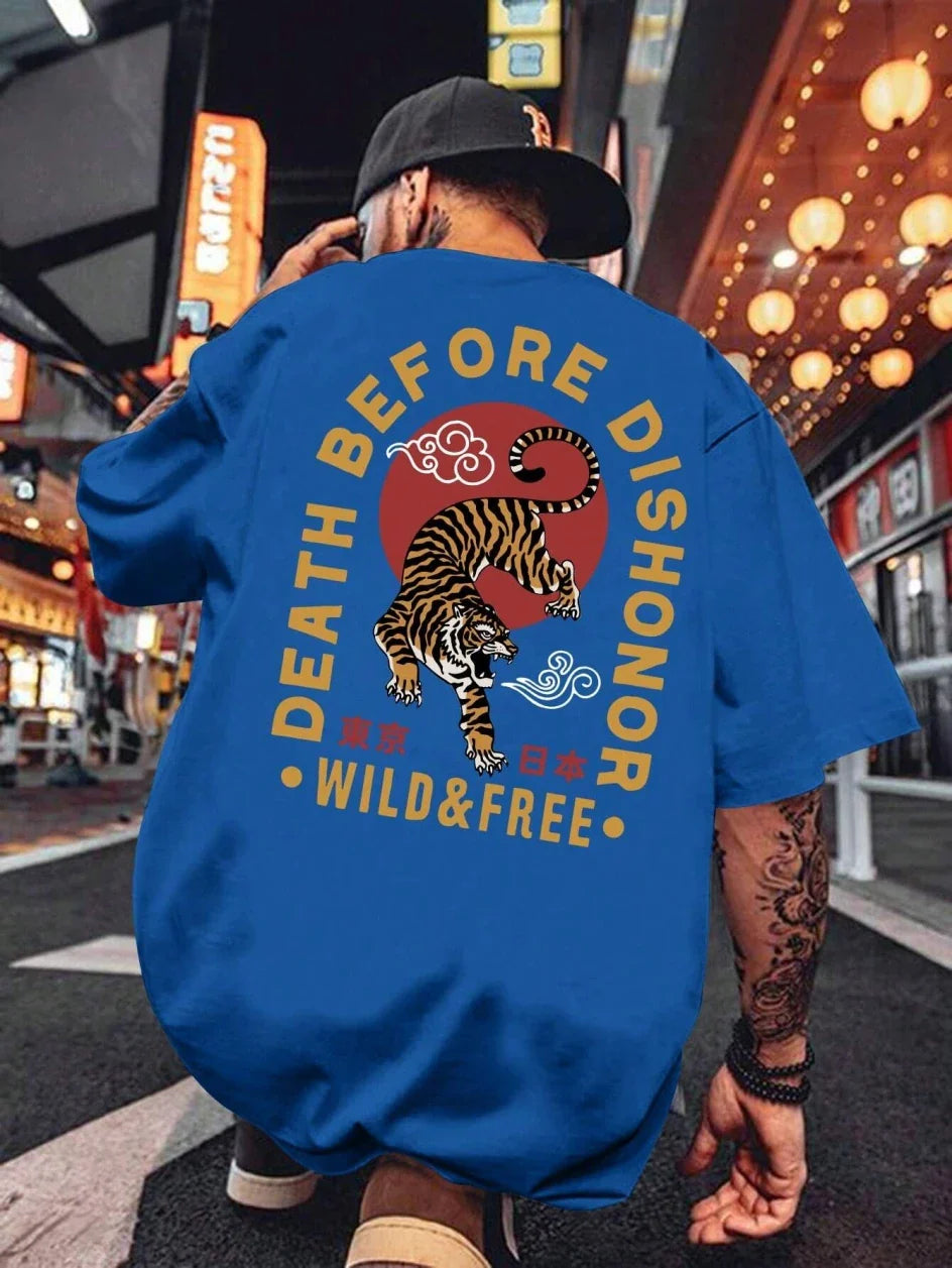Tiger Letter Print Casual Commute 
 Mans Tshirt Fitting Breathable Tee Shirt Leisure Comfort Tee Clothing Round Neck Tops