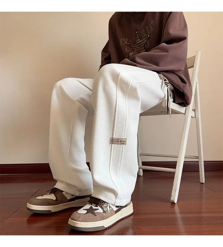 High-street cool pineapple plaid straight-leg wide-leg pants for men, casual outdoor party loose floor-length pants