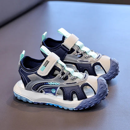 Kids Closed-Toe Sport Sandals, Breathable Mesh Non-Slip Summer Shoes for Boys, Lightweight Casual Beach Hiking Sandals Children