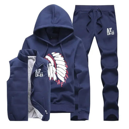 3 Pieces Set Hoodies+Vest+Pants Casual Track Suit Clothing Coats Winter Thick Warm Tracksuit for Couple Printed Mens Set Vest