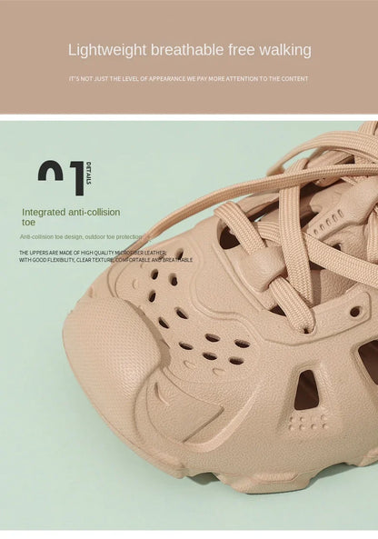 Kids Summer Breathable Comfort Shoes Lightweight Adjustable Strap Slip on Shoes Lace Up Non-slip Thick Bottom Pure Color Sandals