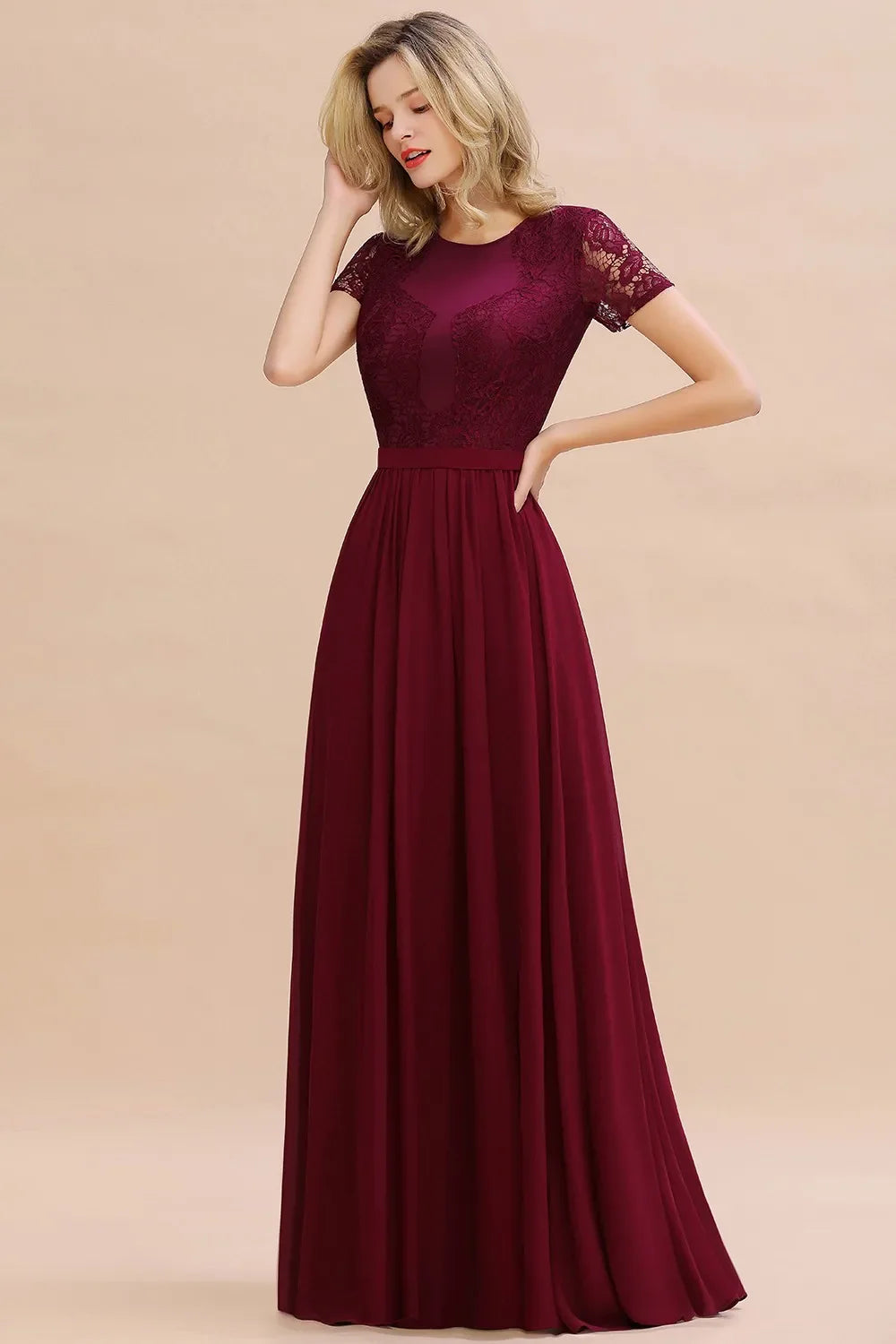 Dark Green Chiffon Long Bridesmaid Dresses Lace A Line O Neck With Sashes Wedding Guest Evening Party Gown Vestido De Fiesta