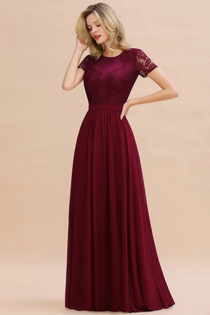 Dark Green Chiffon Long Bridesmaid Dresses Lace A Line O Neck With Sashes Wedding Guest Evening Party Gown Vestido De Fiesta