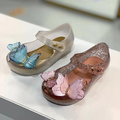 Fragrant Princess Primary School Students Pink Metal Sequins 3d Butterfly Water Diamond Jelly Girl Beach Sandals