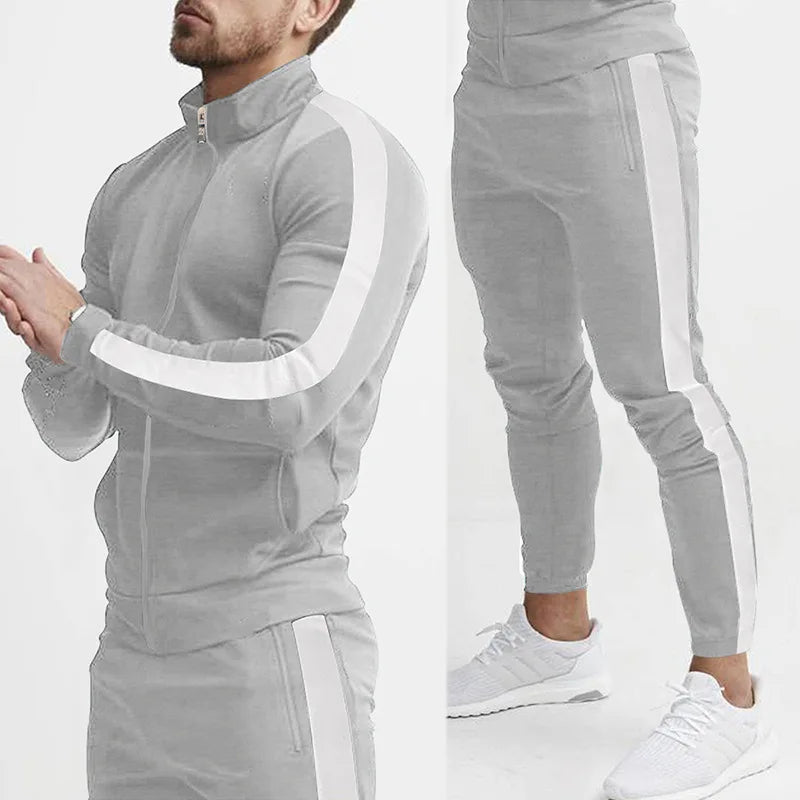 2025 autumn and winter new casual men's sports suits, color matching men's clothing, casual suits hooded trendy sports