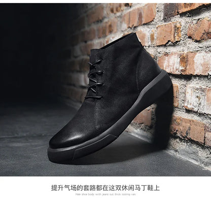 Men's Chelsea Cotton Boots Winter Men's Genuine Leather Shoes High Top Men Plush Sapato Social Masculino Zapatos Para Hombres