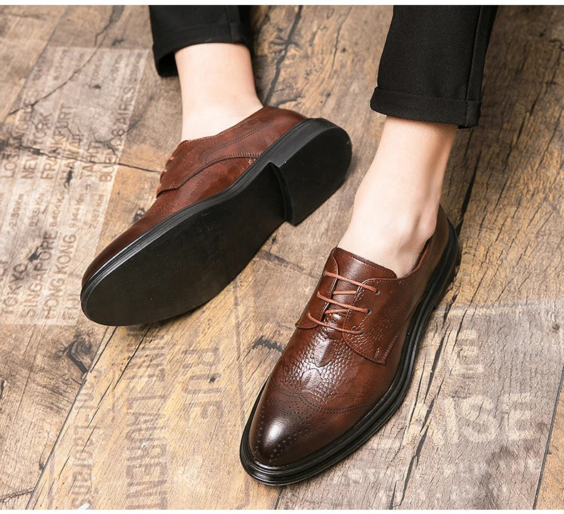 Luxury Men Brogue Dress Shoes Men Suit Casual Shoes Formal Business Leather Shoes Men Brown Wedding Italian Banquet Shoe Size 46