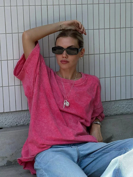 100% Cotton Retro T-shirt Women Vintage Short-sleeve Wax printing T Shirts Men Solid Color Hip Hop Loose Tees