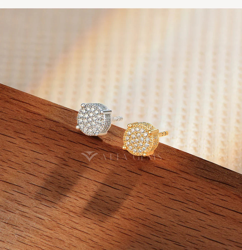 D VVS1 Round Full Moissanite Earrings for Women Men 925 Sterling Silver 18k Gold Shiny Hiphop Studs Party Gift Jewelry