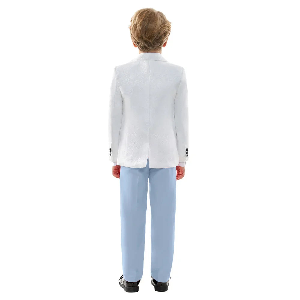 Premium Boys White And Light Blue Contrast Formal Suit Set 4PCS Design Elegant Occasion Wear For Wedding Banquet Performance