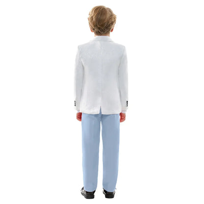 Premium Boys White And Light Blue Contrast Formal Suit Set 4PCS Design Elegant Occasion Wear For Wedding Banquet Performance