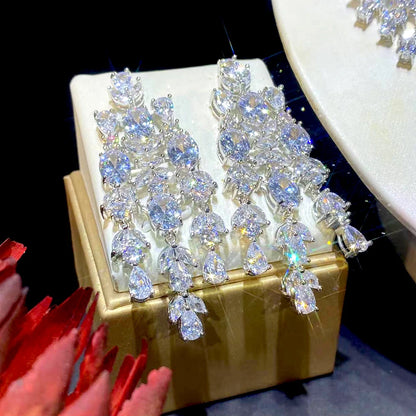 Luxury Floral Design Wedding Dubai Bridal Jewelry 2 PCS Set Shiny Cubic Zirconia CZ Necklace Pendant Earrings X0202