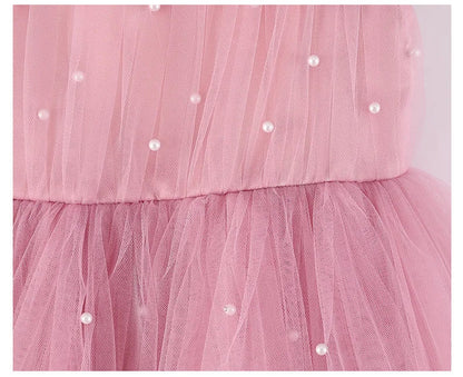 1 to 5 Yrs Kid Summer Baby Girls Ceremonial Dress Children's Pearl Tulle Princess Party Dresses For Wedding Tutu Perform Vestido