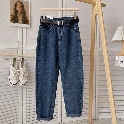 High-Waisted Straight-Leg Slimming Vintage Jeans Women's Casual Harajuku Style Petite Nine-Point Lenzo Father's Pants Summer Lig