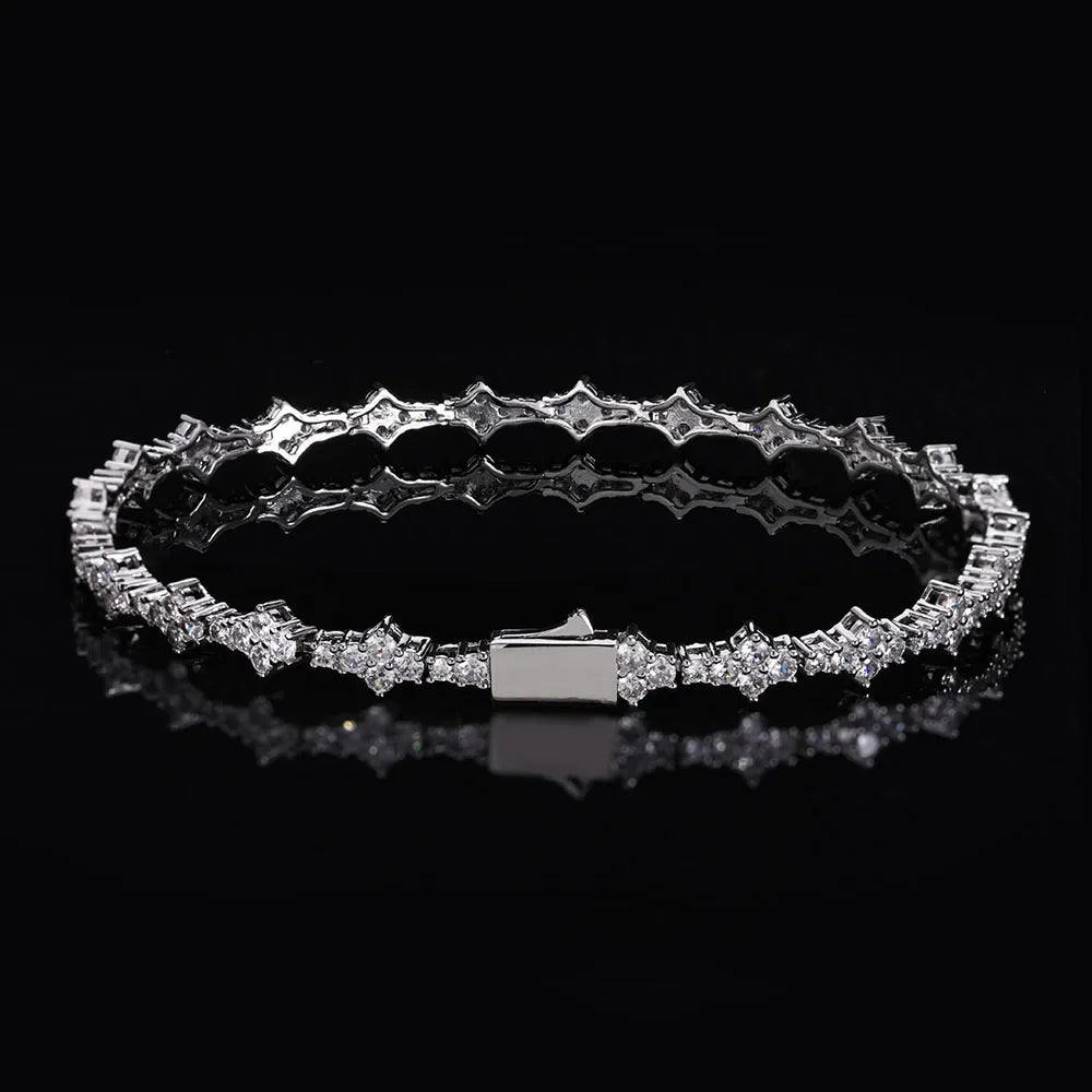 925 VVS Moissanite Star Chain Bracelet Hip Hop Jewelry Bling Iced Out Tennis Cross Bracelet Sterling Silver with GRA 7/8inch