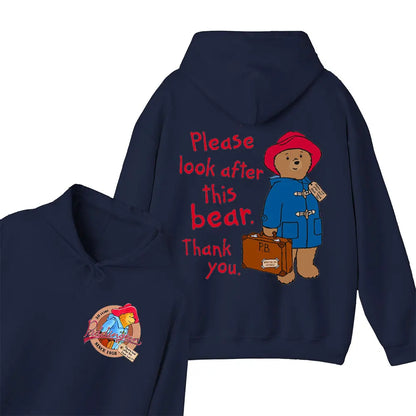 Moletom com Capuz Unissex com Estampa de Urso Paddington Fofo em Londres Novo, Moletom com Capuz Oversized, Primavera