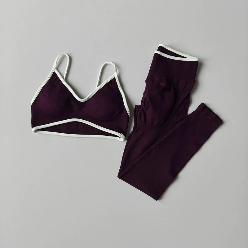Seamless 2PCS Legging Sets Women's Strappy Sports Bras and Leggings High Waist Fitness Sculpt Leggings Running Pants Gym Suits