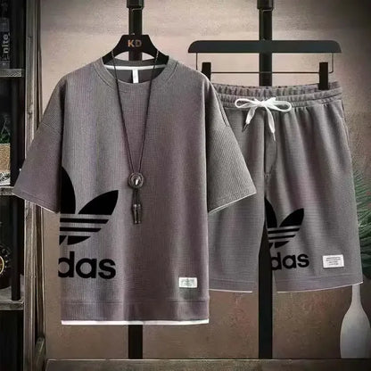 Summer 2025 New Men's pullover sportswear Set, fashionable basketball men's casual short-sleeved T-shirt + shorts two-piece set
