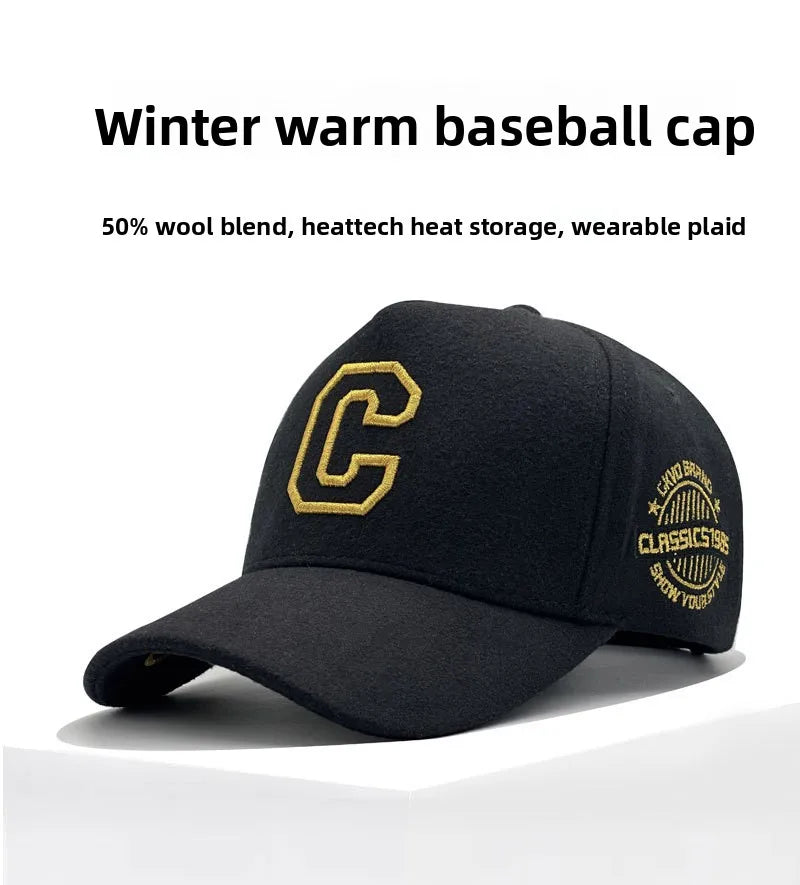 Big Size Baseball Cap Men XL  63cm 64cm 65cm Oversize Big Head Cap XXL  Large Plus Climing Wool Warm Winter Hat  Letter C