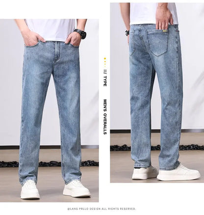 Spring/Autumn Fashion Trendy Solid Color Straight Leg Stretch Denim Pants Men's Casual Loose Fit Sports High Quality Trousers