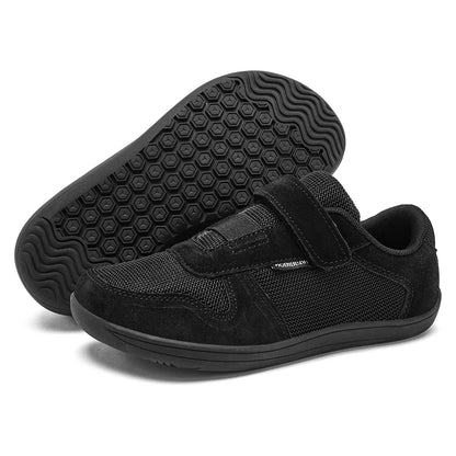 Kids Wide Toe Barefoot Shoes Little/Big/Kid Hook Loop Minimalist Sneakers Artificial Leather Mesh Lightweight Shoes