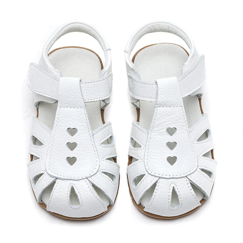 Full Genuine leather Soft sole Girls flat Sandals closed toe kids girls summer shoes