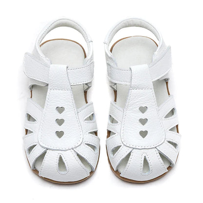 Full Genuine leather Soft sole Girls flat Sandals closed toe kids girls summer shoes