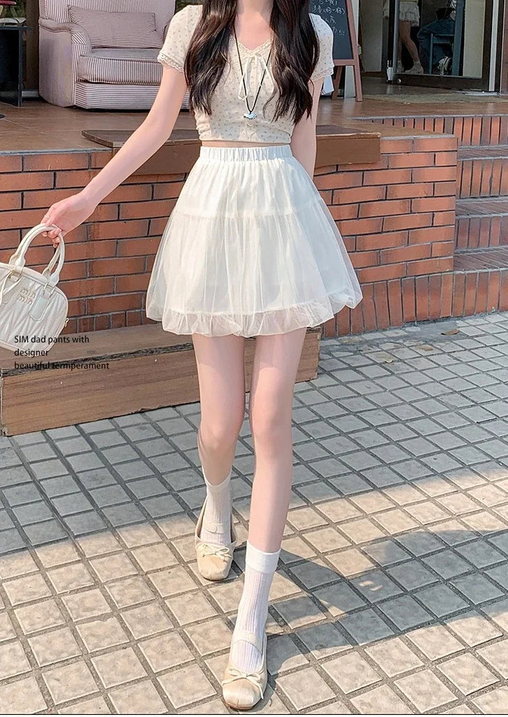 Women Summer 2026 A-Line Mini Skirt Pleated Puffy Short Skirt Korean Fashion Style Flower Bud Skirt Sweet Streetwear Y2k