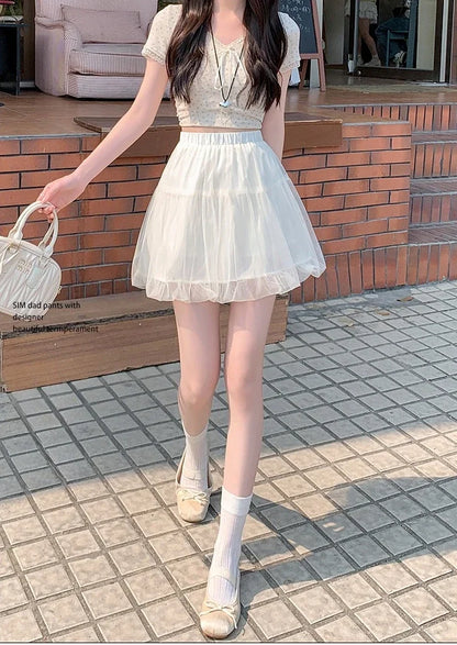 Women Summer 2026 A-Line Mini Skirt Pleated Puffy Short Skirt Korean Fashion Style Flower Bud Skirt Sweet Streetwear Y2k