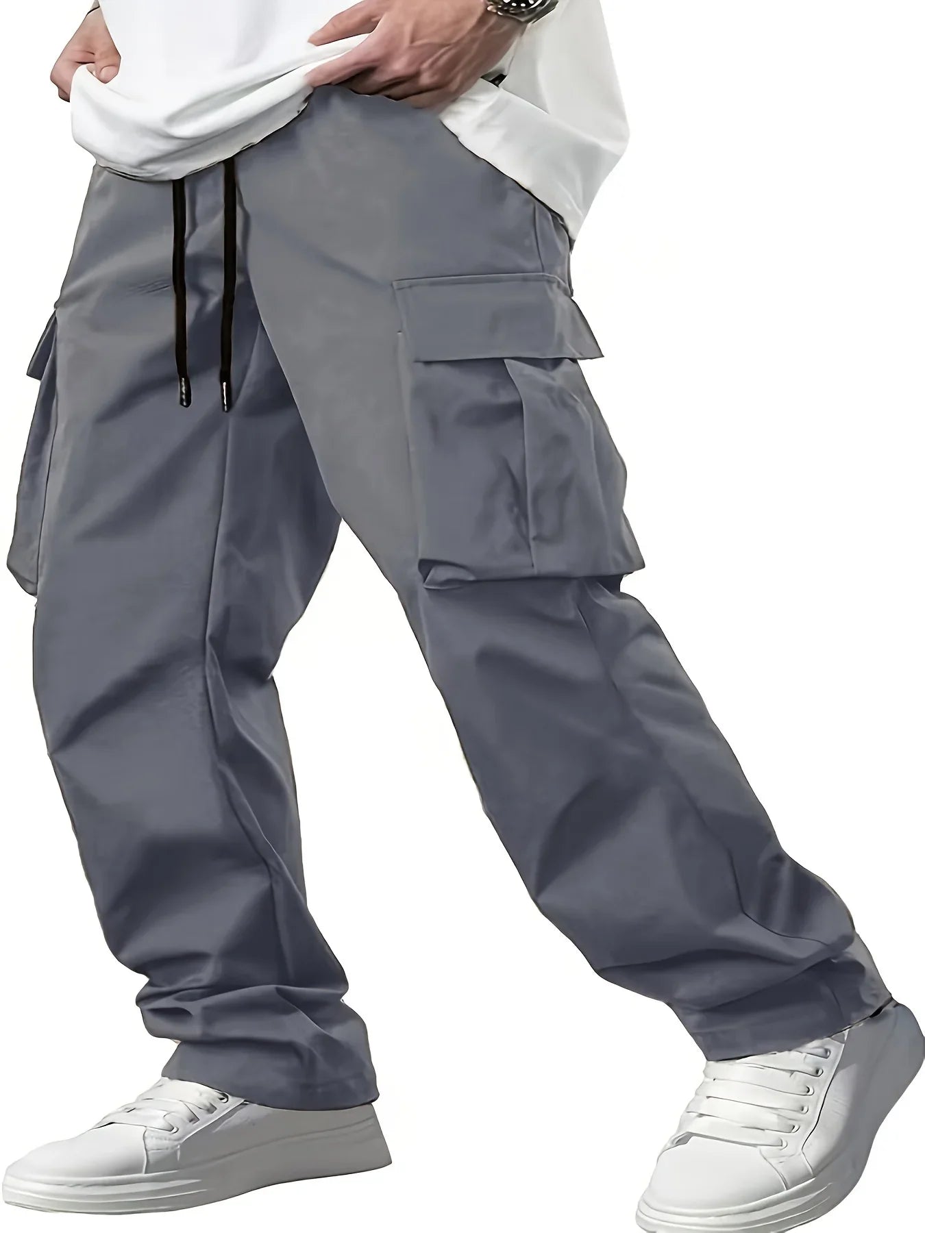 2024 Amazon Summer New Men's Work Pants European and American Independent Station Drawstring Multi Pocket Casual Pants
