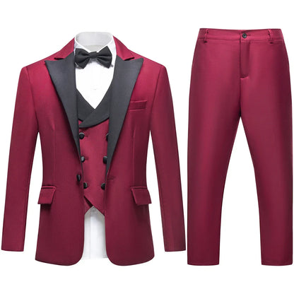 Vintage 4-Piece Suit Set for Boys 3-14 Years, Black Peak Laple Kids Formal Tuxedo Set, Blazer Vest Pants Bow-tie Graduation Suit
