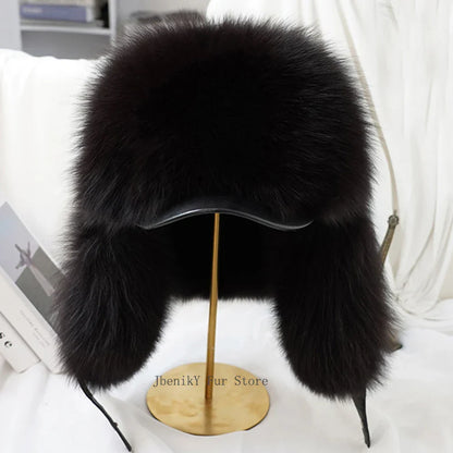 2025 Cap 100% Raccoon Dog Full Fur Fox Fur Hat Men's Fur Ear Protection Winter Thickened and Warm Russian Hat Men's Trend