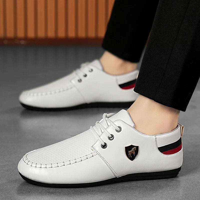Men's loafers, featuring black and red accents - low-top lace-up design, breathable fabric lining and durable PVC sole, suitable