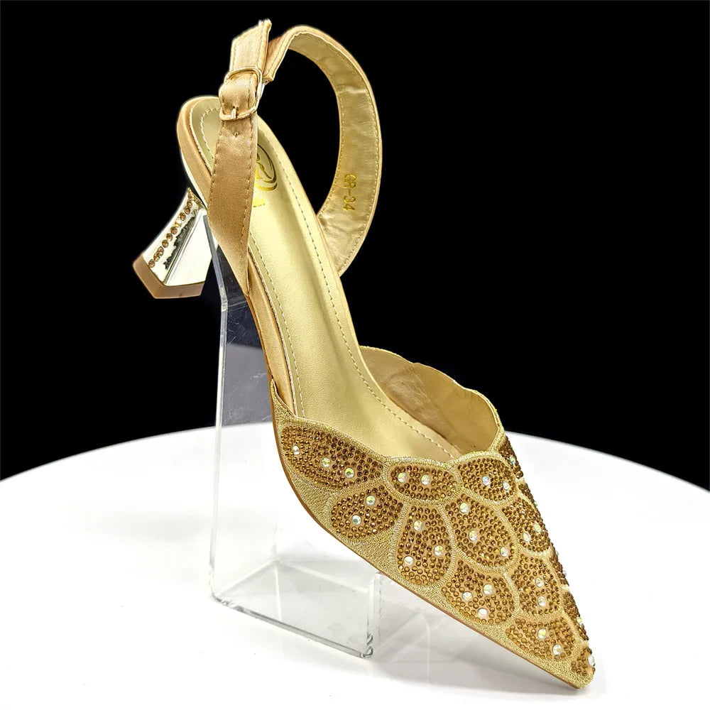 Italian shoes and handbags accessory set with rhinestone metal embellishments Wedding shoes Bridal shoes Designer